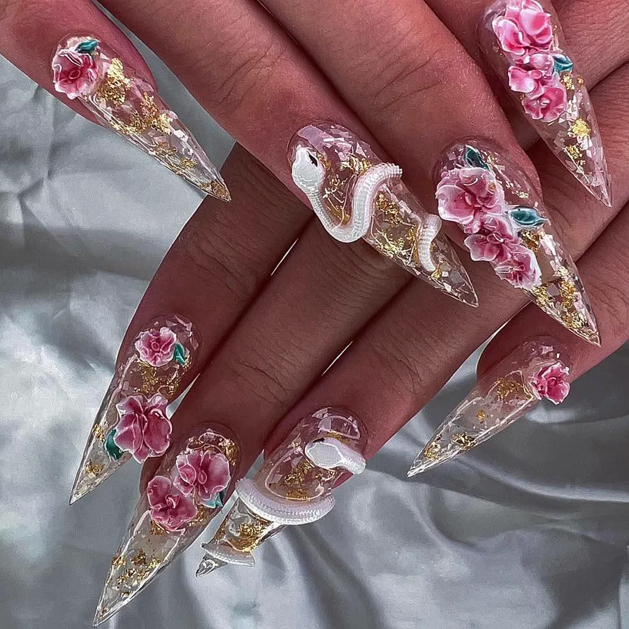 Detailed Garden of Eve nail art by Ink & Ivory Artistry